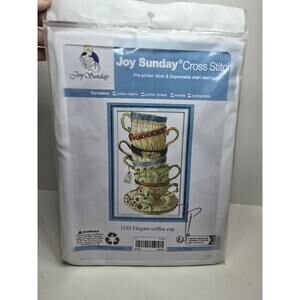 Cross stitch kit, Joy Sunday, "Elegant Coffee Cups" Pre-printed, 11 ct, 35x54cm